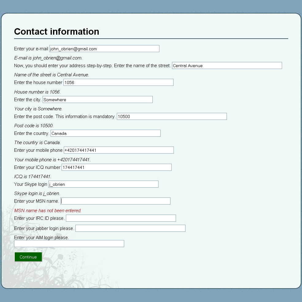 Screenshot of generation process within system for dialogue-based generator of web pages