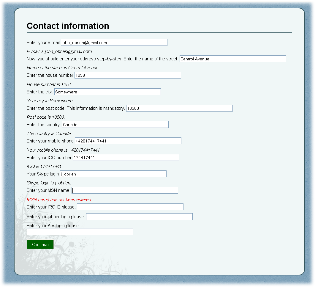 Screenshot of generation process within system for dialogue-based generator of web pages
